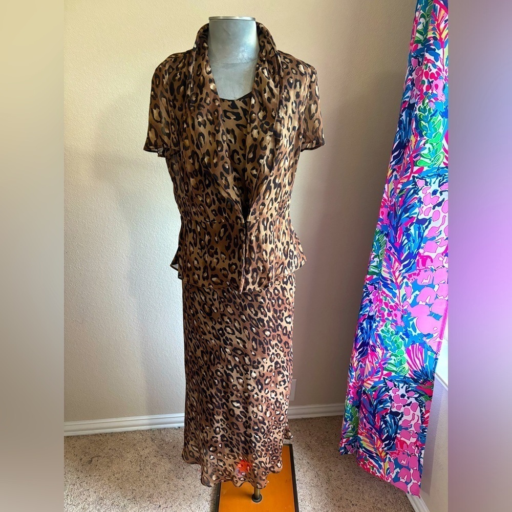 Vintage Studio One Leopard Print Maxi Dress With Cropped Jacket